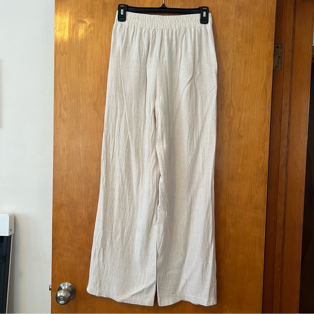 Sienna Sky Cream Wide-Leg Lenin Pants Size S - Picture 5 of 6